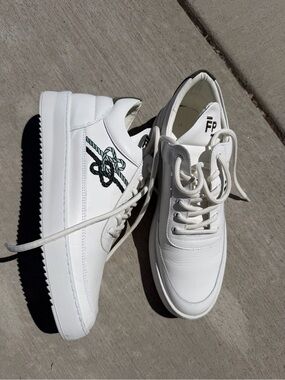 Free People White Platform Sneakers with Green Embroidered Knot